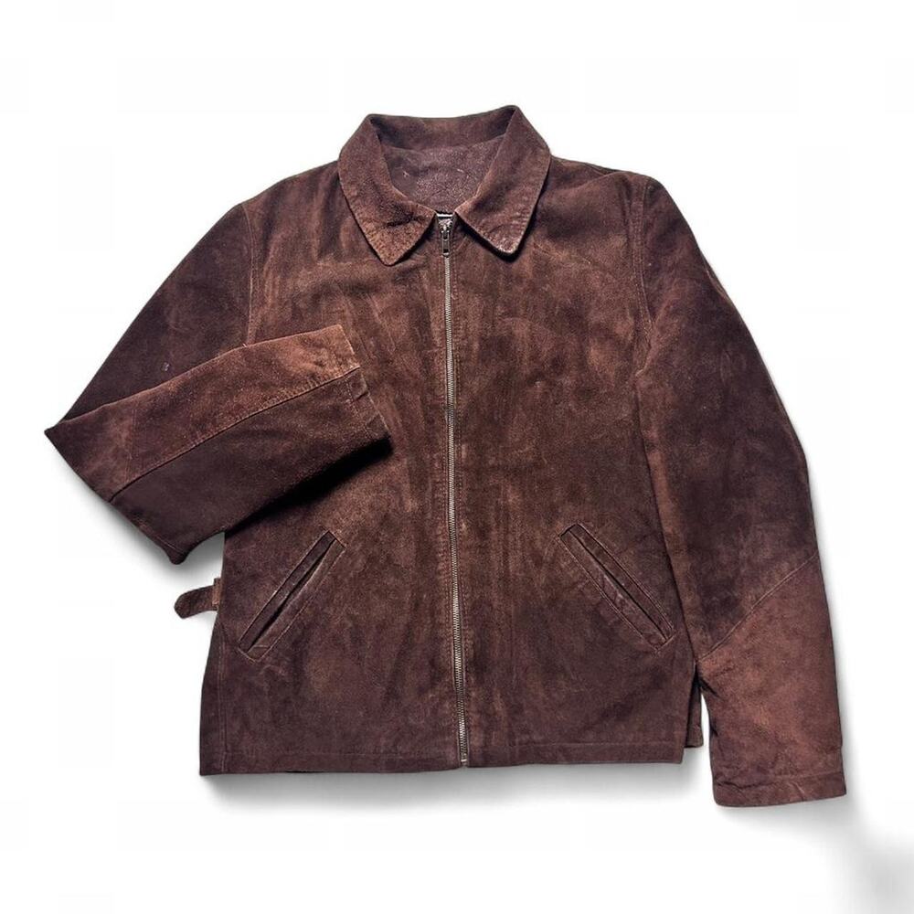 Casual Corner Vintage 90s Made in Italy Brown Suede Leather Trucker Jacket Sm